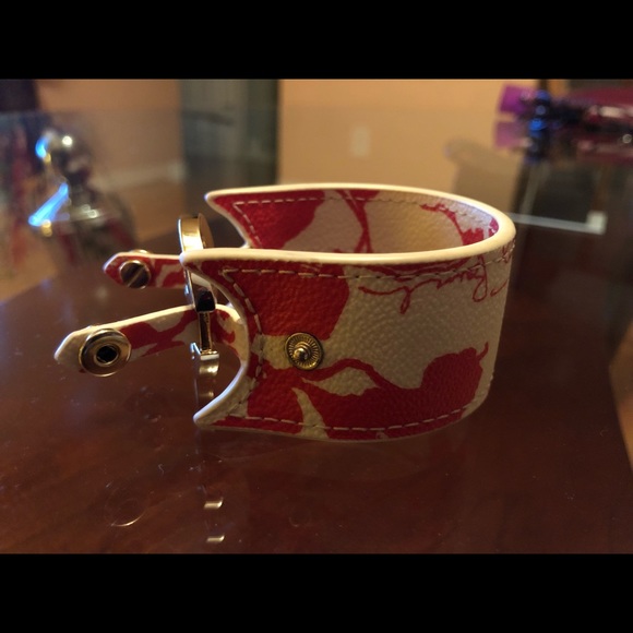 TORY BURCH Orang floral Reva Logo Leather Cuff Bracelet - Picture 11 of 13